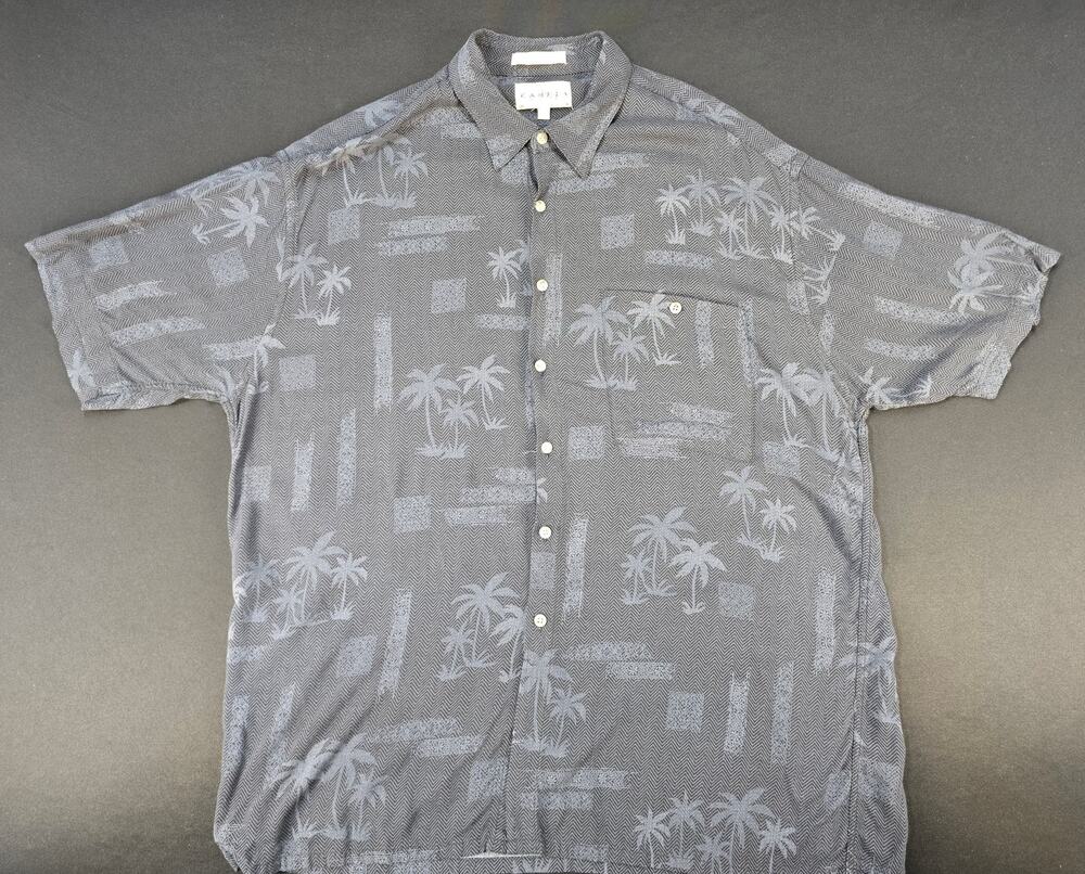 Campia Moda Men's XL Hawaiian Aloha Shirt Blue Palm Tree Print 100% Rayon